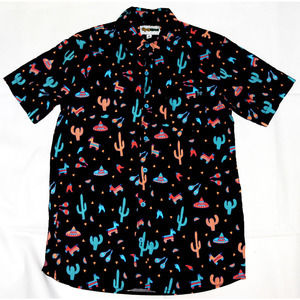 tipsyelves "Midnight Fiesta" Men's Short Sleeve Button Front Shirt Size Medium